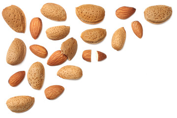 almonds isolated on white background top view