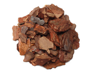 Tree bark pieces isolated on white background. top view