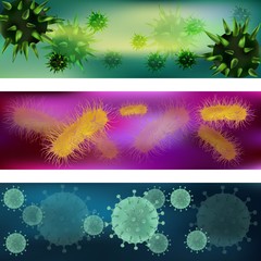 Fototapeta na wymiar A set of viruses and bacteria. Viruses and bacteria under the microscope. Bacteria virus, microbial cells. Vector illustration.