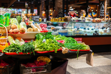 fresh vegetables and fruits in vegan food store  b - Powered by Adobe