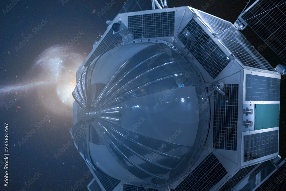 Wall mural cosmic auto station in outer space. galaxy view. elements of this image furnished by nasa а