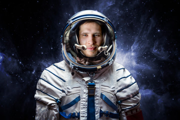 close up portrait of young astronaut completed space mission b. Elements of this image furnished by...