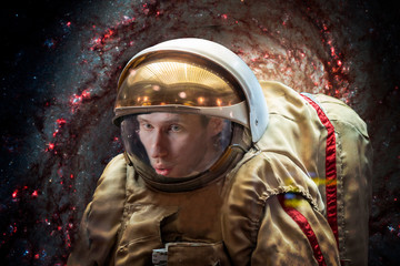 close up portrait of young astronaut completed space mission b. Elements of this image furnished by...
