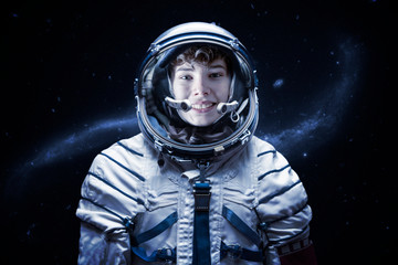 close up portrait of young astronaut completed space mission b. Elements of this image furnished by nasa © Mihail
