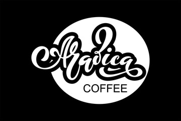 Arabica coffee logo. Vector illustration of handwritten lettering. Vector elements for packaging, coffee labels, market, cafe design, restaurant menu and store.