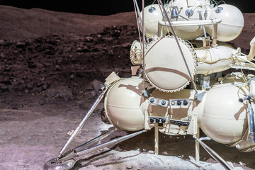 Fototapeta na wymiar lunar landing mission. moon station on satellite surface b