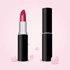Red lipstick mockup, cosmetic package design in 3d illustration