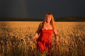 Woman on a wheat field in the southern Urals