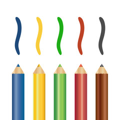 Realistic Set of Colorful Colored Pencils with Brush Strokes. Vector Illustration