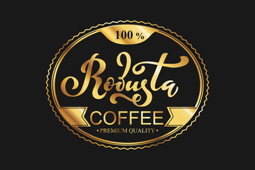 Robusta coffee logo. Vector illustration of handwritten lettering. Vector illustration of handwritten lettering. Vector elements for packaging