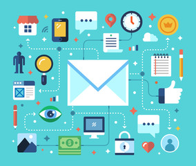 Email Marketing, Newsletter, Email Campaign. Flat design modern vector illustration concept.