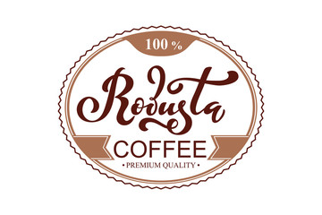 Robusta coffee logo. Vector illustration of handwritten lettering. Vector illustration of handwritten lettering. Vector elements for packaging