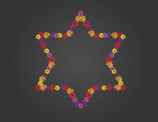 Star of David shape from Hand drawn flowers on Black background