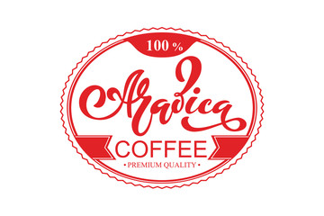 Obraz premium Arabica coffee logo. Vector illustration of handwritten lettering. Vector elements for packaging, coffee labels, market, cafe design, restaurant menu and store.