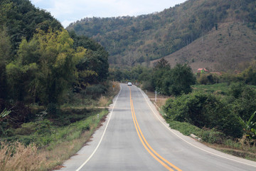 Landscape of mountain road in winter season. Mountain hill road at Thailand 