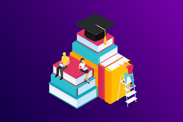 Isometric concept of e-learning.