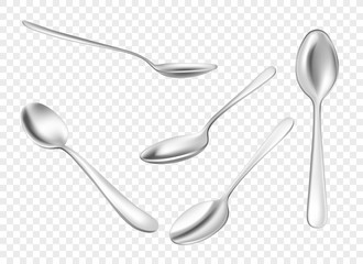 Set of realistic metal spoons