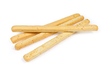 Breadsticks with sesame seeds on a white background