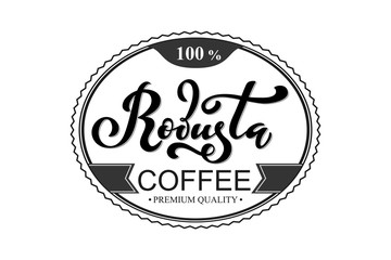 Robusta coffee logo. Vector illustration of handwritten lettering. Vector illustration of handwritten lettering. Vector elements for packaging
