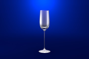 3D illustration of cordial liqueur glass on blue vivid background - drinking glass render