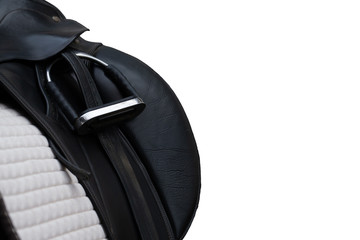 Riding saddle in close-up with stirrup inserted, free!.