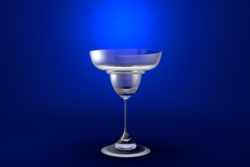 3D illustration of margarita glass on blue vivid background - drinking glass render