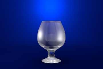 3D illustration of cognac chalice glass on blue vivid background - drinking glass render