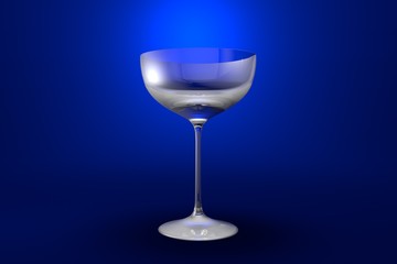3D illustration of coupe sparkling wine glass on blue vivid background - drinking glass render