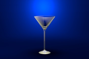 3D illustration of martini glass on blue vivid background - drinking glass render