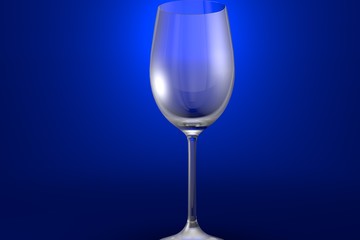 3D illustration of white wine glass on blue vivid background - drinking glass render