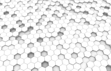 White hexagon 3D background texture. 3d rendering illustration. Futuristic abstract banner.