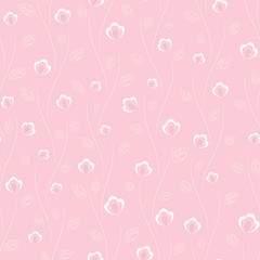 Seamless vector floral pattern with abstract flowers in pastel baby-pink colors. Simple background in retro style