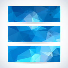 Fototapeta premium Vector blue ice design template set of banner, header for website with triangle geometric background