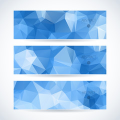 Vector blue ice design template set of banner, header for website with triangle geometric background