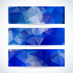 Fototapeta premium Vector blue ice design template set of banner, header for website with triangle geometric background