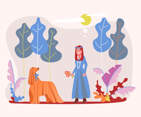 Beautiful Girl Pet Owner Plays With Her Dog 