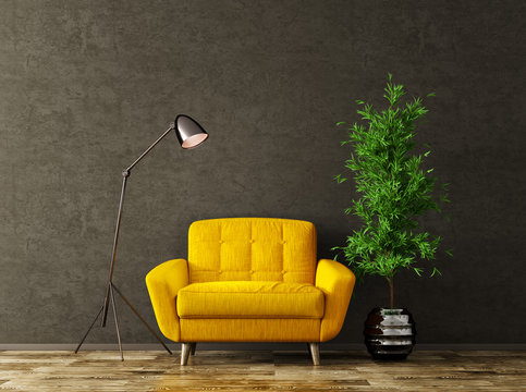 Interior with yellow armchair 3d rendering