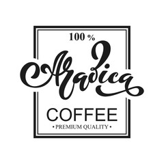 Arabica coffee logo. Vector illustration of handwritten lettering. Vector elements for packaging, coffee labels, market, cafe design, restaurant menu and store.
