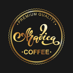 Arabica coffee logo. Vector illustration of handwritten lettering. Vector elements for packaging, coffee labels, market, cafe design, restaurant menu and store.