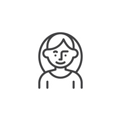 Young woman avatar character line icon. linear style sign for mobile concept and web design. Half body of female outline vector icon. Symbol, logo illustration. Pixel perfect vector graphics
