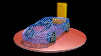 Electric car charging from large  battery . 3d rendering. Front