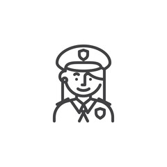 Woman police officer line icon. linear style sign for mobile concept and web design. Police woman outline vector icon. Symbol, logo illustration. Pixel perfect vector graphics