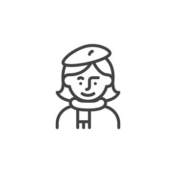 Woman artist avatar character line icon. linear style sign for mobile concept and web design. Female painter artist outline vector icon. Symbol, logo illustration. Pixel perfect vector graphics