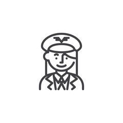 Woman pilot avatar line icon. linear style sign for mobile concept and web design. Airline pilot in uniform outline vector icon. Symbol, logo illustration. Pixel perfect vector graphics
