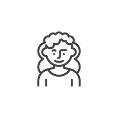 Woman with curly hair line icon. linear style sign for mobile concept and web design. Cute girl avatar character outline vector icon. Symbol, logo illustration. Pixel perfect vector graphics