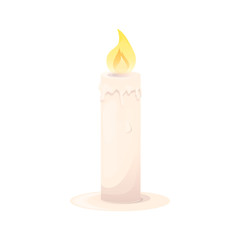 Burning candle wax celebration flame holiday fire vector illustration.