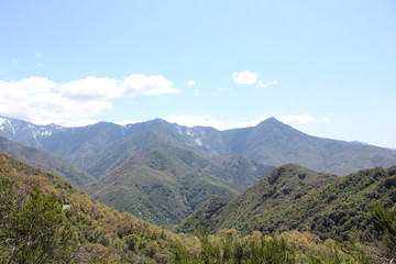 mountain with green hils