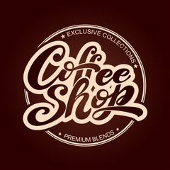 Coffee shop logo. Vector illustration of handwritten lettering. elements for coffee shop, market, cafe design, restaurant menu and shop.
