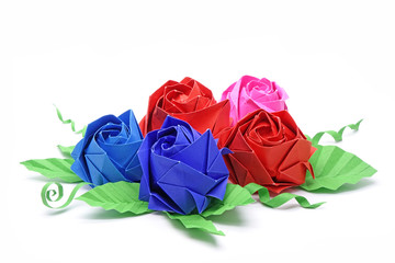 Roses : Origamin roses. Colorful origami roses paper art. D.I.Y. (Do It Yourself) for Valentine's day. Love concepts. Isolated on white background