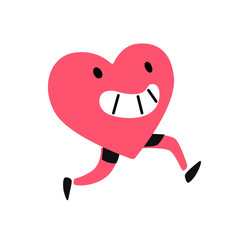 Character heart. Illustration of a running living heart. Flat style. Valentine's Day. Logo